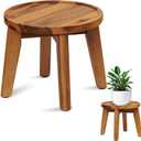 Demigo Indoor Plant Stand, Acacia Wooden Decorative Plant Shelf with Spill-Proof Tray, Stable 8 Tall Flower Holder for Heavy Pots, Gardening Display for Decor Living Room Patio - Natural Brown