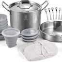 ROYDX Pots & Pans Set-27 Pcs Stainless Steel Kitchen Cookware Set,Foldable Frying Pan Stockpot with Forks Spoons Travel Bag for Campfire Hiking,Barbecues,Beach Outdoor Picnic Camping Cooking Set