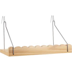 1 Pack Fabric Wall Cubicle Shelf with Hooks 11.8" Wooden Scalloped Organizer Storage Shelf with Hangers Cubicle Accessories for Women Office Wall Desk Bedroom Decor (Natural Wood)