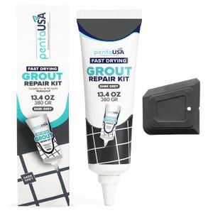 PentaUSA Tile Grout Repair Kit - Dark Gray Premixed Acrylic Sanded Grout, Water-Resistant Grout Filler for Bathroom&Shower, Kitchen Floor, Fast Drying, with Applicator, 13.4 oz (380g)