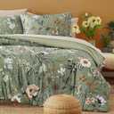 CASAAGUSTO King Size Comforter Set, 7 PCS Green Floral Comforter Set with Flowers Leaves Pattern, Soft All Season King Bedding Set(102"X90")
