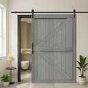 S&Z tophand 54 in. x 84 in. Light Gray British Brace Knotty Barn Door with 10FT Sliding Door Hardware Kit/Double Sided Door Handle/Solid Wood/Sliding Door/Double Surfaces/Simple Assembly is Required