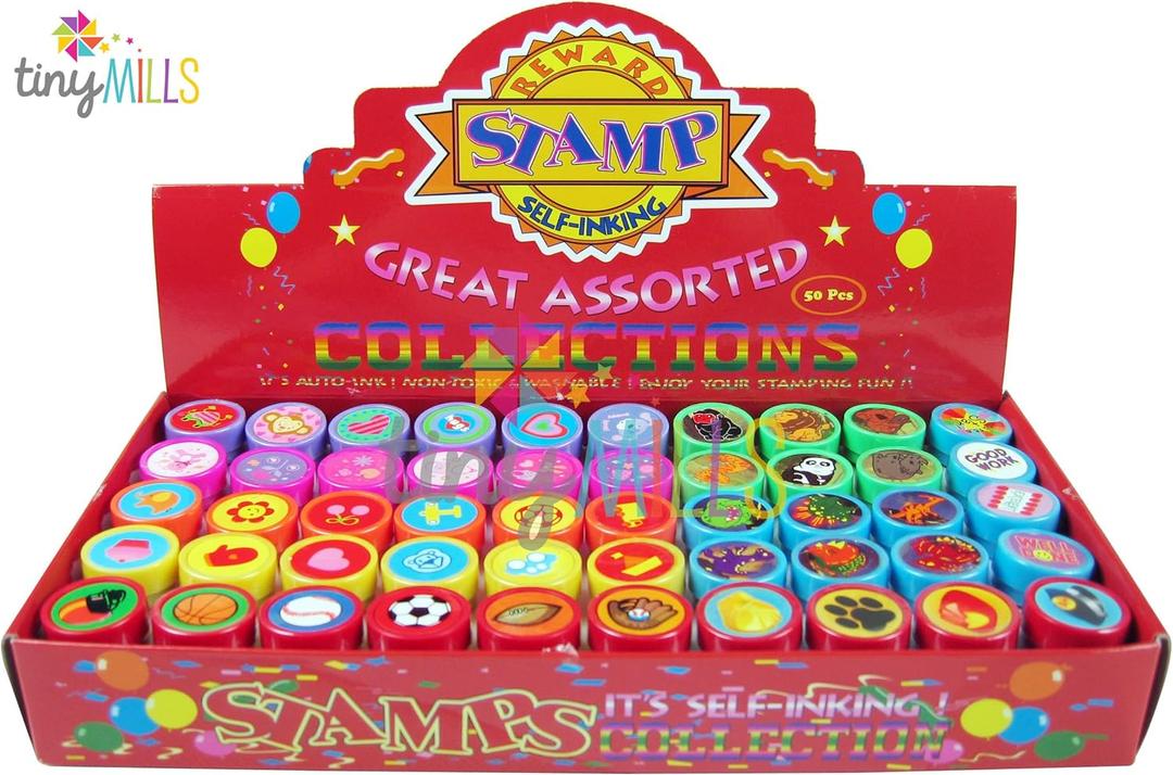 TINYMILLS 50 Pcs Assorted Stampers for Kids - Birthday Party Favors
