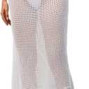MakeMeChic Women's Crochet Skirt Swimsuit Cover Up Sheer Beach Skirts Swimwear (Medium, White)