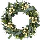 JINGHONG Eucalyptus Wreaths for Front Door 20 Inch Green Home Decor for Wall Porch Window Spring Summer Wreath with Big Berries for All Seasons Winter Christmas
