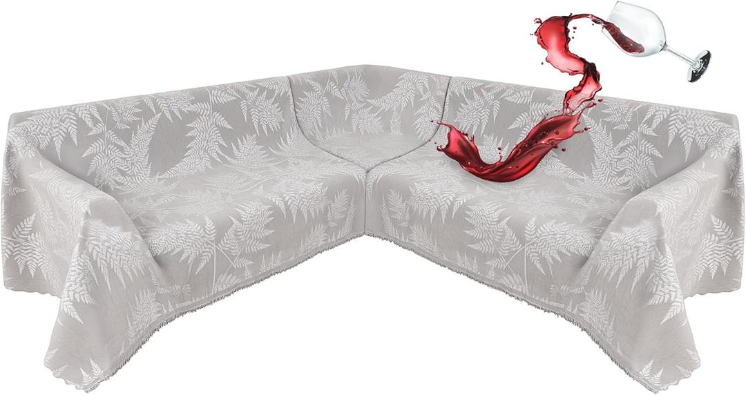1OO% Waterproof Sectional Couch Covers for Dogs L Shaped Corner Sofa Cover Washable Chenille Sofa Slipcovers Blanket Modern Jacquard Pet Furniture Protector (91"x276", Light Gray Leaf)