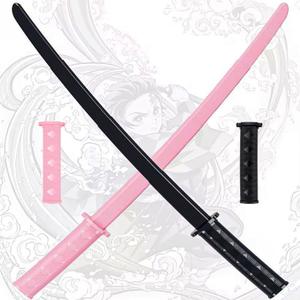 2PCS 3D Printed Gravity Retractable Samurai Sword Model Toys, Telescopic Plastic Katana Fake Sword Toy, Martial Arts Weapons for Play Fighting, Halloween Cosplay for Boys & Adults(Black and Pink)