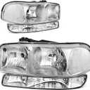 AUTOSAVER88 Headlight Assembly Compatible with 99-06 GMC Sierra 1500 2500/01-06 Sierra 1500HD 2500HD 3500/2007 Sierra 1500 1500HD 2500HD 3500 Classic / 00-06 GMC Yukon XL Headlamp Chrome Housing (OE - Chrome/Clear/Clear)
