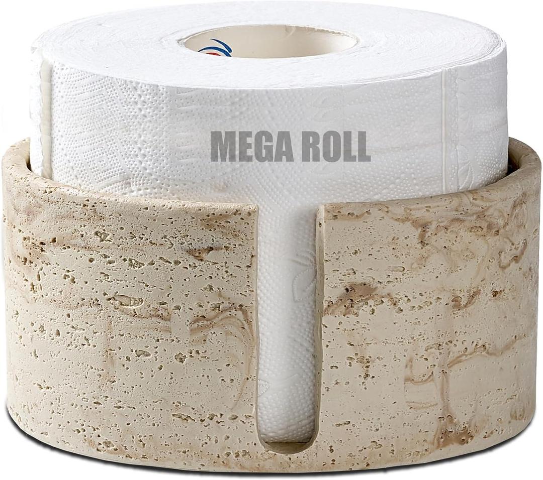 Natural Travertine Textures Toilet Paper Holder Stand for Bathroom Countertop or Floating Shelves,Toilet Top Decorative Roll Organizer Mega Roll 5.5 Inches or Less, Free Standing Mega Roll Storage (Plus Yellow Stone)
