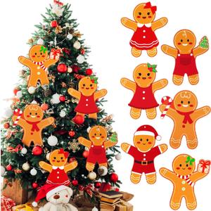 Shellwei 6 Pcs 11.8 Inch Large Gingerbread Christmas Ornaments Gingerbread Man Hanging Christmas Tree Decoration Xmas Plastic Decorations for Xmas Tree Home Kitchen Decor Holiday Party Supplies