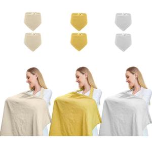 Baby Nursing Cover,Breathable 100% Cotton Nursing Cover with Arched Neckline,Nursing Apron. (Yellow/Milky White/Light Grey)