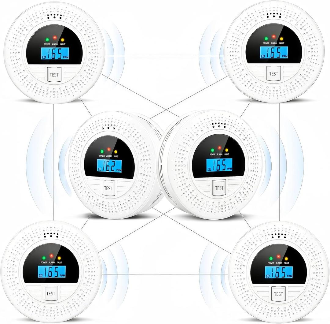 6-Pack Interconnected Smoke and Carbon Monoxide Detector, Battery Operated, Silence/Test Button, Smoke & CO Alarm for Any Room
