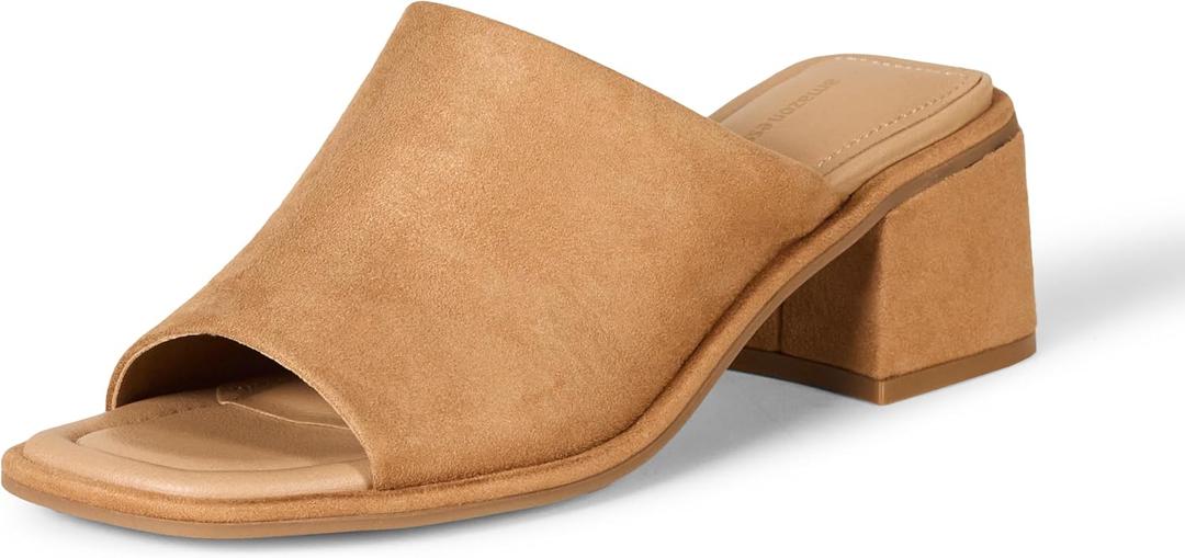 Amazon Essentials Women's Block Heel Mule (7.5, Tan Faux Microsuede)