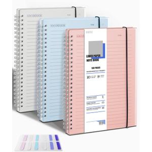 OWSC 3 Pack Lined Spiral Notebook, 5.9 x 8.3 Inches Notebooks for Work, School and Journal with 110 GSM Thick Paper, Small Notebook with 80 Sheets/160 Pages, Notebooks College Ruled for Note Taking