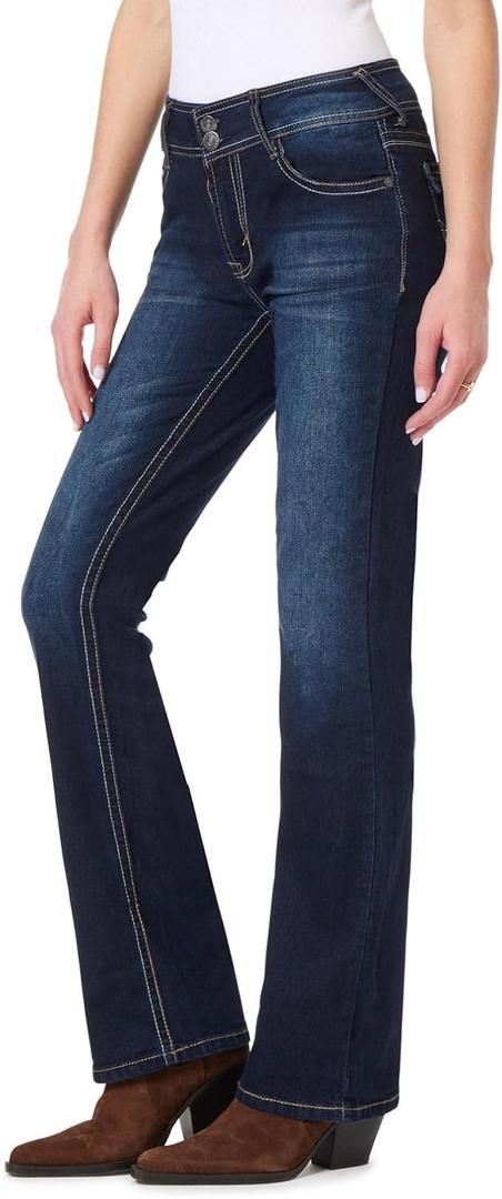 WallFlower Luscious Curvy Bootcut Jeans for Women, Mid-Rise Insta Stretch Denim, Size-Inclusive Juniors Jeans (Blue, M)