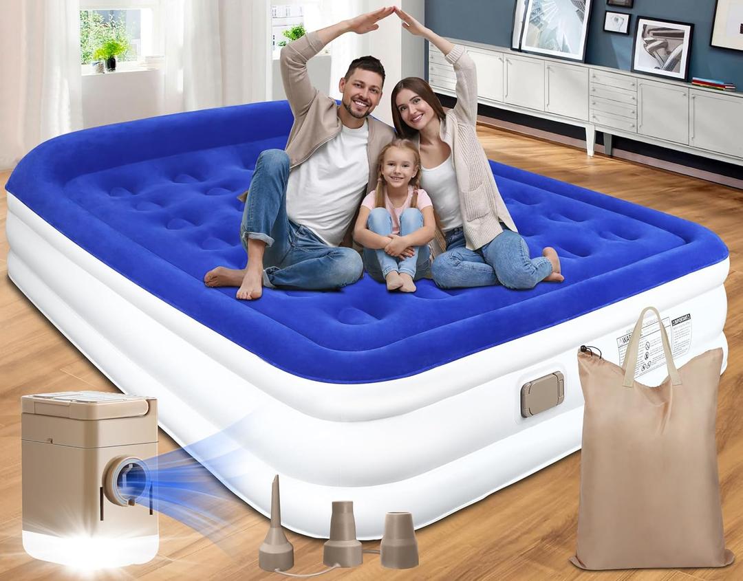 Air Mattress Pillow Rest, Queen Air Mattress with Built in Pump, 18'' Comfort Blow up Mattress, Inflatable Mattress, Portable Air Bed, Waterproof Inflatable Bed for Home, Camping, 500 lbs Max