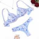 Avidlove Wireless Lace Lingerie Set Floral Print Bra and Panty Sets Cute Naughty Outfits (Blue, L)
