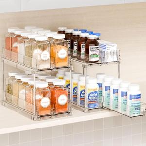 Yieach 2 Tier Sliding Spice Racks for Cabinets,2 Pack 10.4'' Deep Narrow Vertical Spice Rack Pull Out for Inside Cabinets,Kitchen,Pantry,Cupboard Seasoning,Jar Organizer and Medicine Cabinet Storage (Clear-4 Drawer)