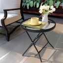 Outdoor Side Table - Small Patio End Table All Weather, Patio Furniture Sets and Outside Furniture for Pool, Balcony, Deck, Porch, Black