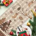 2 x Croar Merry Christmas Pine Tree Dining Table Runner, Xmas Buffalo Plaid Wood Ornament Burlap Kitchen Decoration, Winter Holiday Farmhouse Indoor Outdoor Home Decor Party Supply 13 x 72 Inches