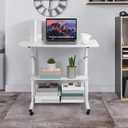 Adjustable Height Mobile Computer Desk for Small Space Rolling Writing with Wheels Corner Home Office Study Portable Bedrooms Work Desk Standing Table Sizes 31.5X15.7 Inches White, 31.5 inches x 15.7 inches x 35.4 inches