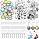 Quelay 60 Sets Keychain Button Making Supplies Double Sided Keychain Double-Sided Metal Parts for Hand Press Round Badge Crafts Create DIY Custom Buttons (32mm,Multicolor)