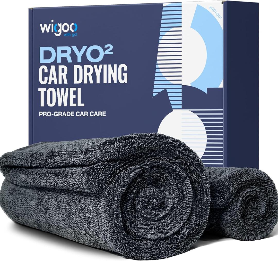 Wigoo Premium Microfiber Car Drying Towel 1300 GSM, 36" x 24" [Ultra-Absorbent, Streak-Free] Dual-Sided Edgeless Cleaning Towels with Twisted Loop, for Auto Detailing, Cars, SUV, Truck (2 Sizes)
