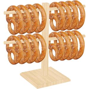 Oktoberfest Pretzel Holder Stand with Arms Hanging - Bamboo Pretzel & Sausage Hanger Display Rack for Beer Mugs, Decor, Party Serving Supplies