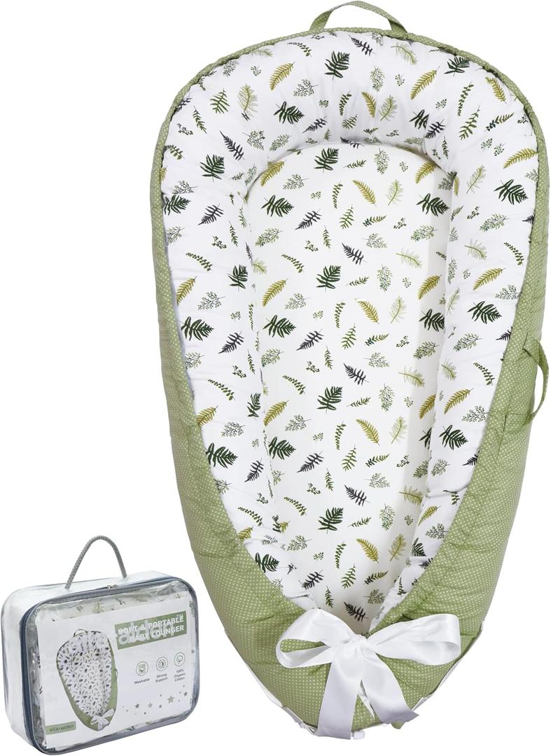 Aila+Aiden Baby Lounger | Organic Cotton Infant Lounger | Reversible, Adjustable & Portable Floor Lounger |Supervised Use | Soft, Breathable, Washable Cover - Star Collection (Sage Leaf)