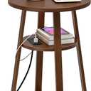 HOOBRO Round Side Table with Charging Station, Round Accent End Table with Bamboo Legs for Living Room, Bedroom, Brown, BR101UBZ01