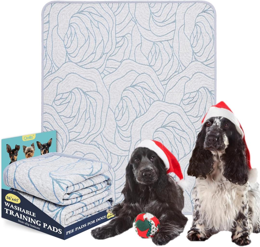 Qeils Pee Pads Reusable Washable Puppy Pads- 2 Pack 36"x41" Heavy Absorbent Protective Pads Leakproof Dog Training Pads, Non-Slip Potty Incontinence Pads for Bed, Floor, Couch, Carpet, Kennel, Crate