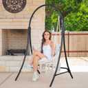 ANOW Macrame Hammock Chair with Stand, Heavy Duty Hanging Chair Stand with Swing Chair, Includes Luxury Padded Cushion, Max 400 Lbs, Natural