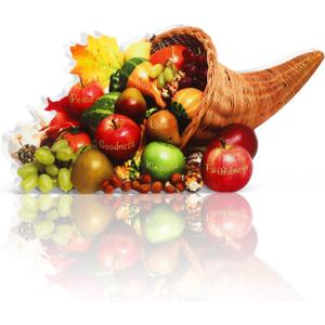 Amyhill Thanksgiving Table Centerpiece Cornucopia Fall Centerpiece for Tables with Inspirational Words Peace Love Joy Goodness Faithfulness Harvest Cornucopia Basket for Fall Dining Table Decor