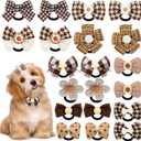 20 Pcs Brown Dog Hair Bows with Rubber Bands, Flower Bowknot Design Adorable Dog Hair Accessories for Small and Medium Dogs, Ideal for Pet Grooming, Parties and Daily Wear