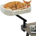 PAWZ Road Cat Desk Bed for Indoor Cats, Cat Bed for Desk Supports Up to 50 lbs, 360 Rotation & Adjustable, Nest Desktop Attachment Cats Hammock for Table, White (Beige)