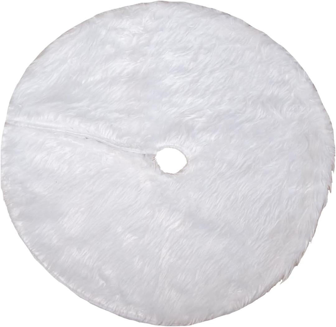 Christmas Tree Plush Skirt Decoration 15" Mini Holiday Tree Round Xmas Tree Skirt for Merry Christmas Tree (Pure White)