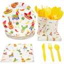 BLUE PANDA 144 Piece Fiesta Plates & Napkins Dinnerware Set - Serves 24, Multicolor - Disposable Taco Plates & Taco Party Supplies 