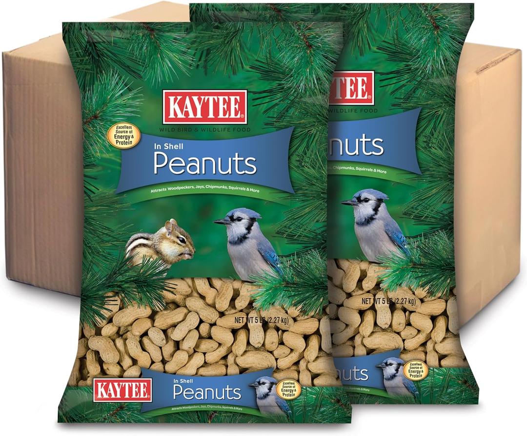 Kaytee Whole Peanuts in Shell for Cardinals, Blue Jays, Woodpeckers and Other Outside Wild Birds, Two 5 Pound Bags, BB Date: 02/19/2027