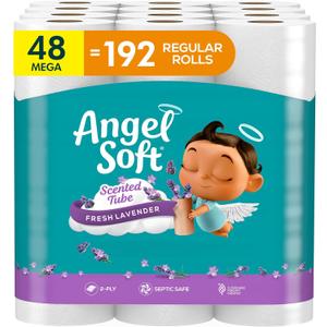 Angel Soft Toilet Paper with Fresh Lavender Scented Tube, 48 Mega Rolls = 192 Regular Rolls, Soft and Strong Toilet Tissue (320 sheet (Pack of 48))