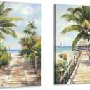 ARTISTIC PATH Beach Coastal Canvas Wall Art - Ocean Lighthouse Paintings Vintage Van Prints Palm Tree Pictures Surfboard Artwork for Bedroom (16"L x 24"W)