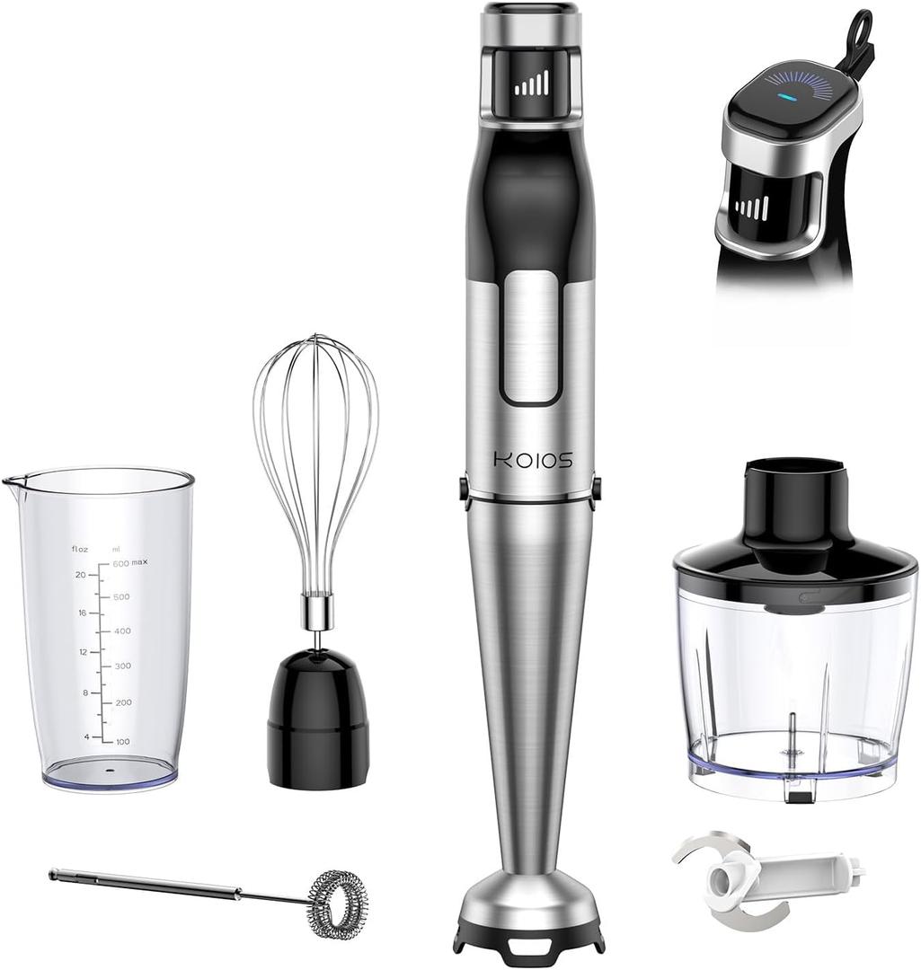 KOIOS Immersion Blender Handheld - Trigger Variable Speed 5-in-1 Immersion Hand Blender 1100W, Anti-Scratch Stainless Steel Shaft, Chopper & Milk Frother, Non-BPA for Soup, Baby Food and Smoothies