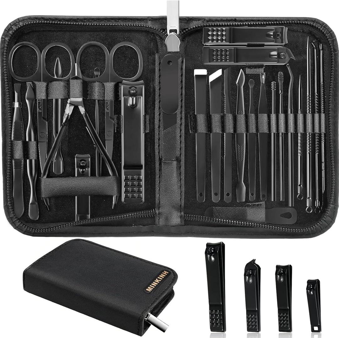 Manicure Set Professional Nail Clipper Kit-26 Pieces Stainless Steel Manicure Kit,Nail Care Tools with Luxurious Travel Case (Black)