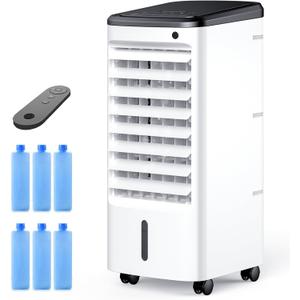 Windowless Portable Air Conditoners, 3-IN-1 Portable AC with Remote, 3 Modes 3 Speeds, 1Gal Tank & 12H Timer, 65 Oscillation, Fast Cooling Quiet Ventless Swamp Cooler for Room Home Office, Off White
