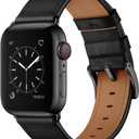 OUHENG Leather Bands Compatible with Apple Watch Band 49mm/46mm/45mm/44mm/42mm, Genuine Leather Strap Compatible with iWatch Ultra 3/2/1 & Series 11/10/9/8/7/6/5/4/3/2/1 & SE3 SE2 SE, Black/Black