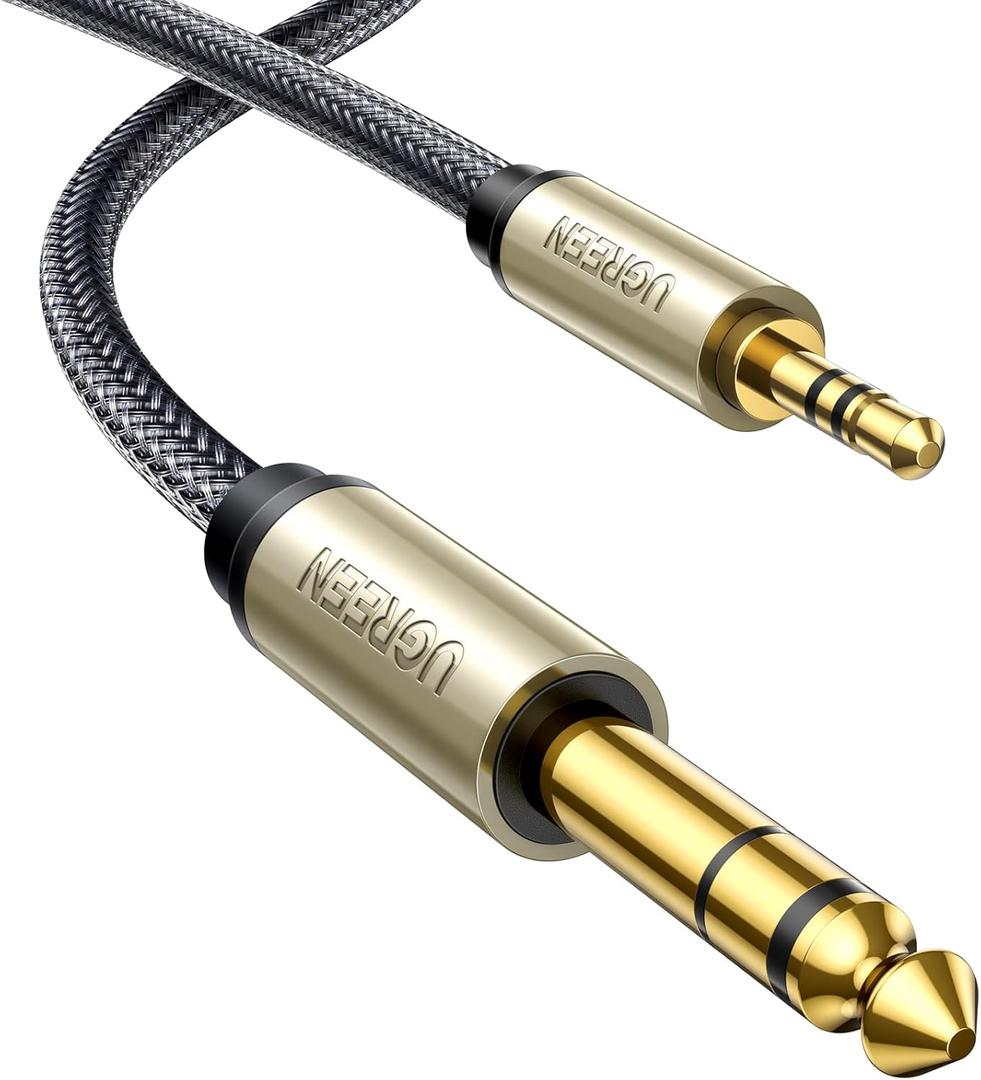 UGREEN 1/8 to 1/4 Stereo Cable 3.5mm TRS to 6.35mm Audio Cable Guitar to Aux Male Cord with Zinc Alloy Housing and Nylon Braid for Guitar, Laptop, Home Theater Devices, Speaker and Amplifiers 6.6FT