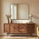 ANDY STAR 36x30 Brushed Gold Brass Bathroom Vanity Mirror, Asymmetrical Soft Arch Rectangle Wall Mirror, Rust-Resistant Stainless Steel Frame, Sleek 1-Inch Depth, for Fireplace Mantel, Living Room