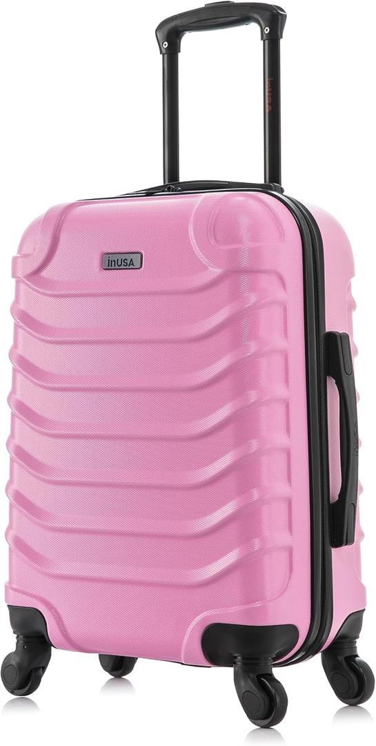 InUSA ENDURANCE Luggage with Spinner Wheels | Durable Lightweight Hardshell Suitcase, Spacious Travel Bag with Handle and Trolley | 20-Inch Carry On Small Luggage | Pink