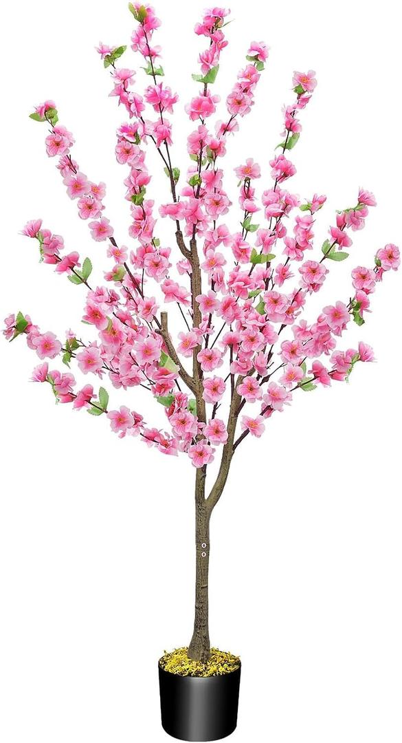 HUAESIN 4.4FT Artificial Cherry Blossom Tree Decor Fake Pink Flowers Sakura Tree Faux Plants Indoor Decor for Spring Living Room Home House Entryway Bedroom Office Inside Wedding Party Outdoor