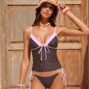 ZAFUL Women Two Piece Tankini Set Low Waisted Tie Side Tankini Swimsuit Cute V Neck Modest Swimwear Cute Summer Bathing Suit (S)