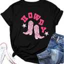 Western Cowgirl Cowboy Howdy Boots T-Shirt for Women Party (Large, Black)